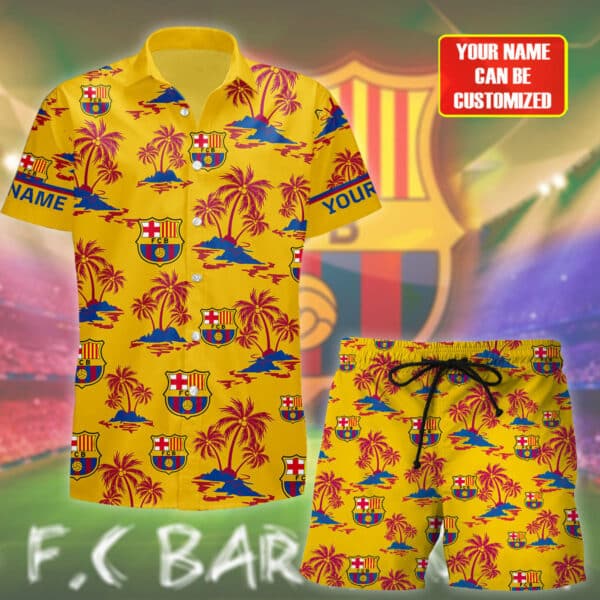 Personalized Barça Tropical Hawaii Shirt & Beach Shorts Set | Custom Design & Premium Comfort