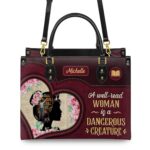 A Well Read Woman Is A Dangerous Creature Leather Bag, view 4, handmade book lover gift