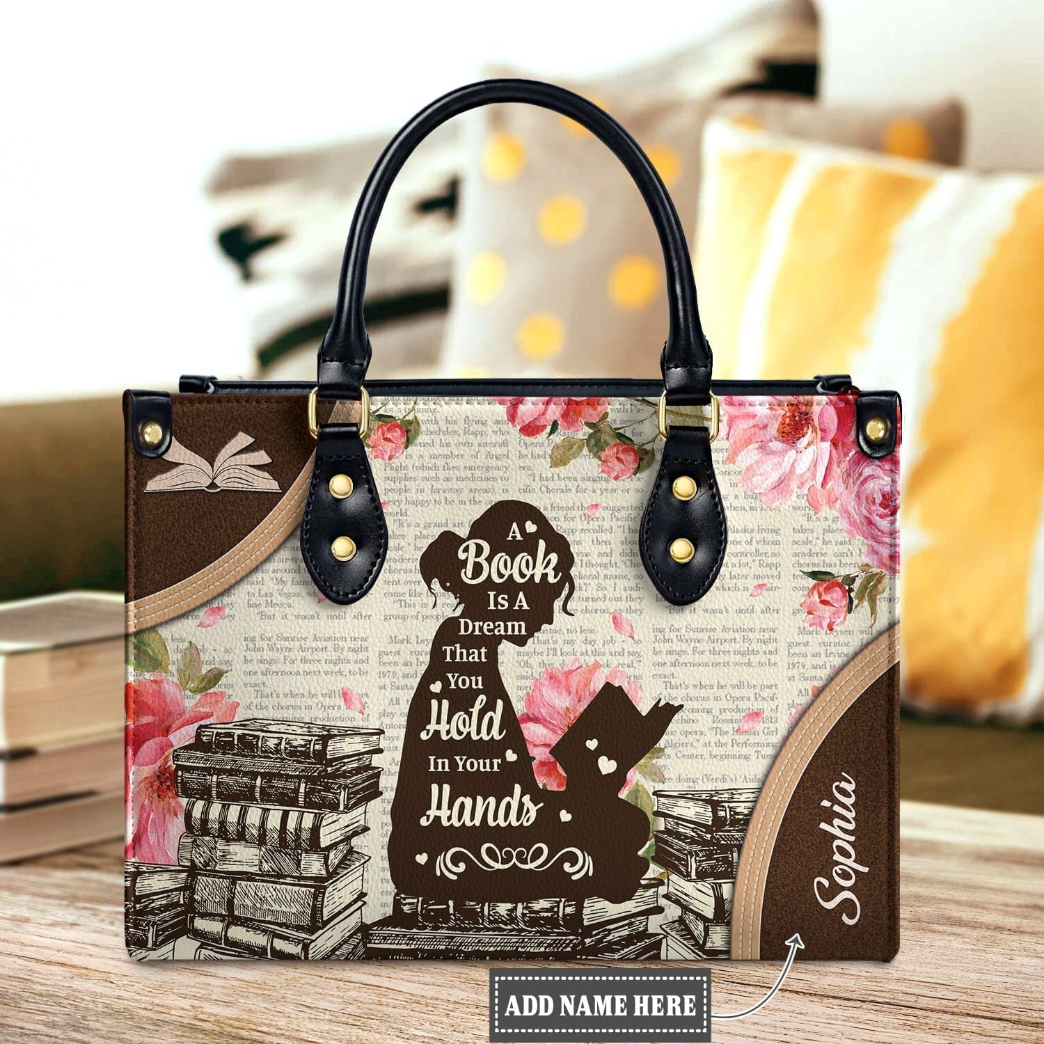 A Book Is A Dream That You Hold In Your Hands Leather Bag, handmade literary leather handbag