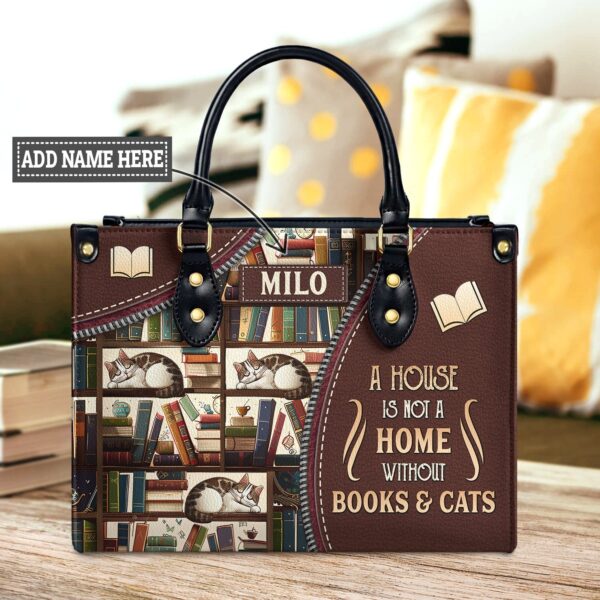 Cat & Book Quote Leather Bag, handmade literary leather handbag