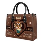 I'm Not Antisocial I'd Just Rather Read Leather Bag - Owl Design, view 3, handmade book lover gift