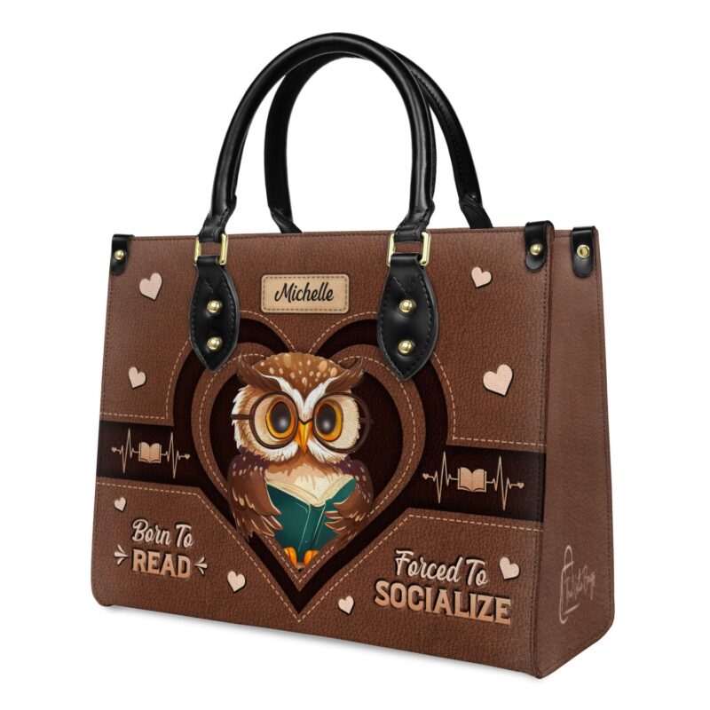 I'm Not Antisocial I'd Just Rather Read Leather Bag - Owl Design, view 3, handmade book lover gift