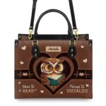 I'm Not Antisocial I'd Just Rather Read Leather Bag - Owl Design, view 4, handmade book lover gift