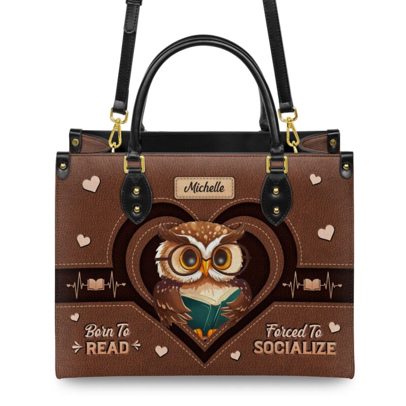 I'm Not Antisocial I'd Just Rather Read Leather Bag - Owl Design, view 4, handmade book lover gift