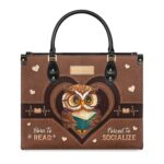 I'm Not Antisocial I'd Just Rather Read Leather Bag - Owl Design, view 11, handmade book lover gift