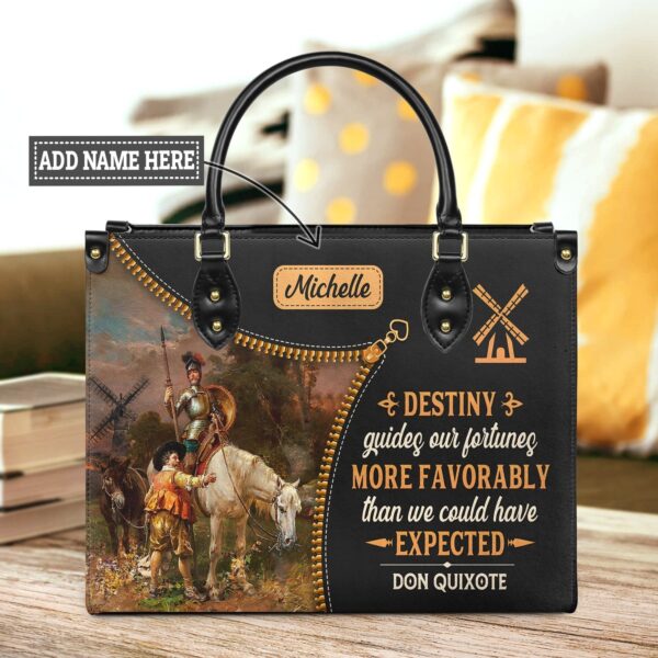 Don Quixote Leather Bag - Destiny Guides Our Fortunes Quote, handmade literary leather handbag