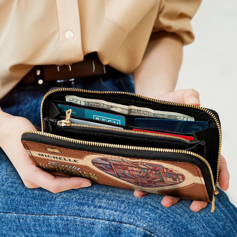 Easily Distracted By Books NNRZ01083789ZR Zip Around Leather Wallet
