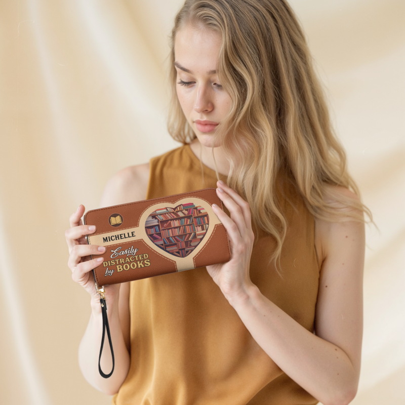 Easily Distracted By Books NNRZ01083789ZR Zip Around Leather Wallet