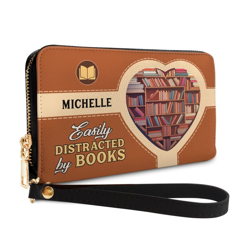 Easily Distracted By Books NNRZ01083789ZR Zip Around Leather Wallet