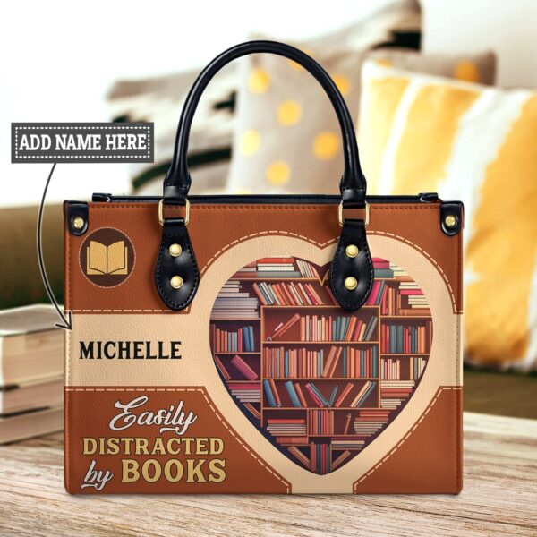 Easily Distracted By Books Leather Bag, handmade literary leather handbag