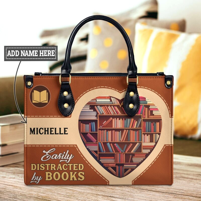 Easily Distracted By Books Leather Bag, handmade literary leather handbag