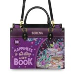 Happiness Is Starting A New Book Leather Bag - Book Lover Gift, view 4, handmade book lover gift