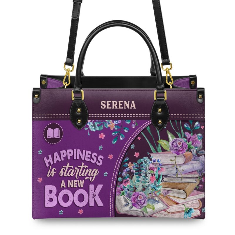 Happiness Is Starting A New Book Leather Bag - Book Lover Gift, view 4, handmade book lover gift