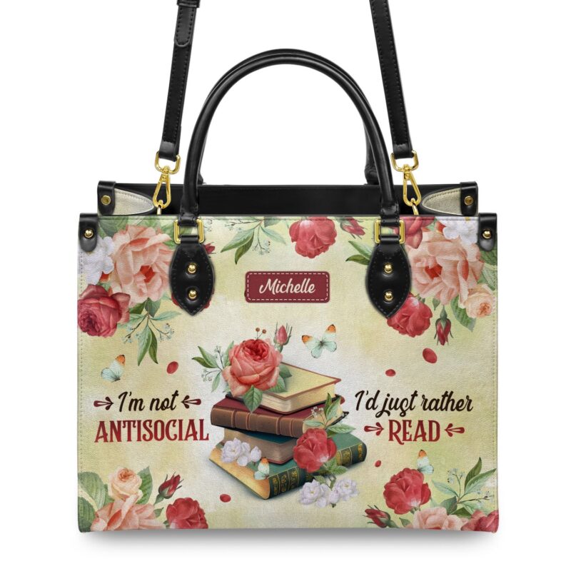 I'm Not Antisocial I'd Just Rather Read Leather Bag - Book Lover Gift, view 4, handmade book lover gift