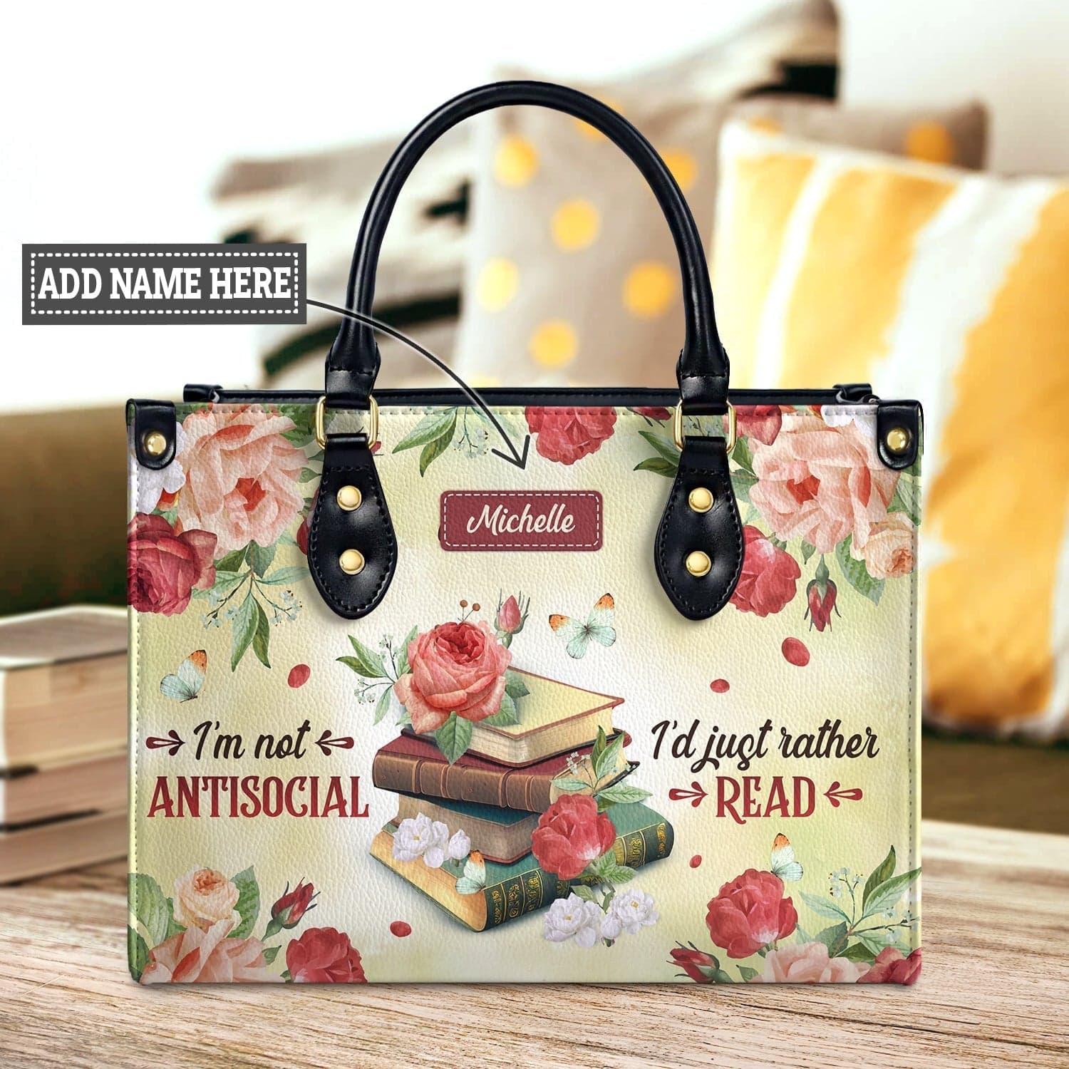 I'm Not Antisocial I'd Just Rather Read Leather Bag - Book Lover Gift, handmade literary leather handbag
