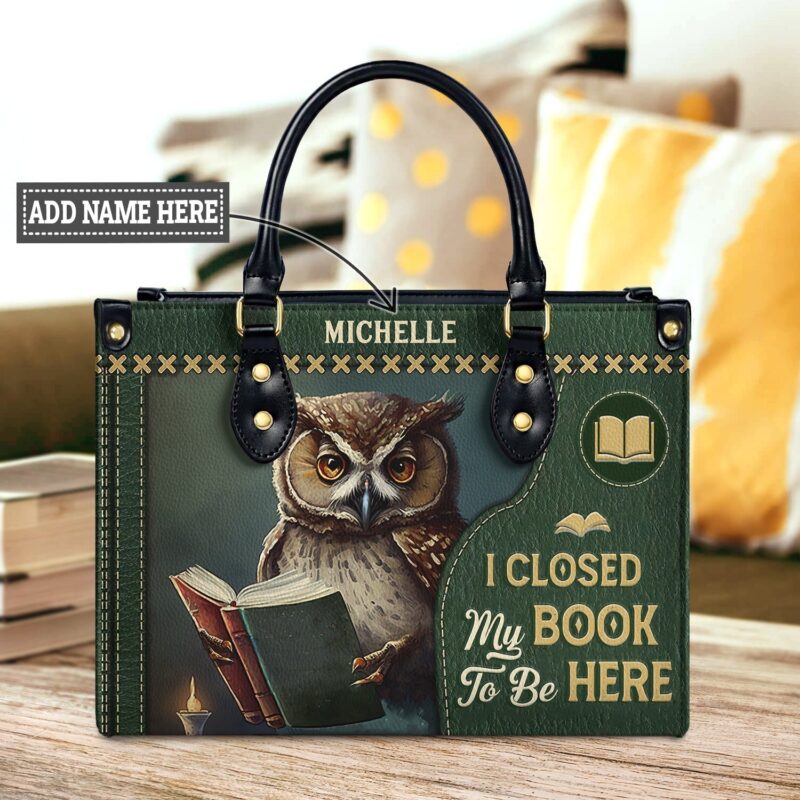 I Closed My Book To Be Here Owl Leather Bag, handmade literary leather handbag