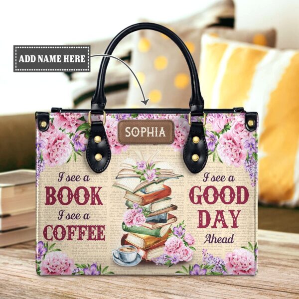 Book & Coffee Quote Leather Bag, handmade literary leather handbag