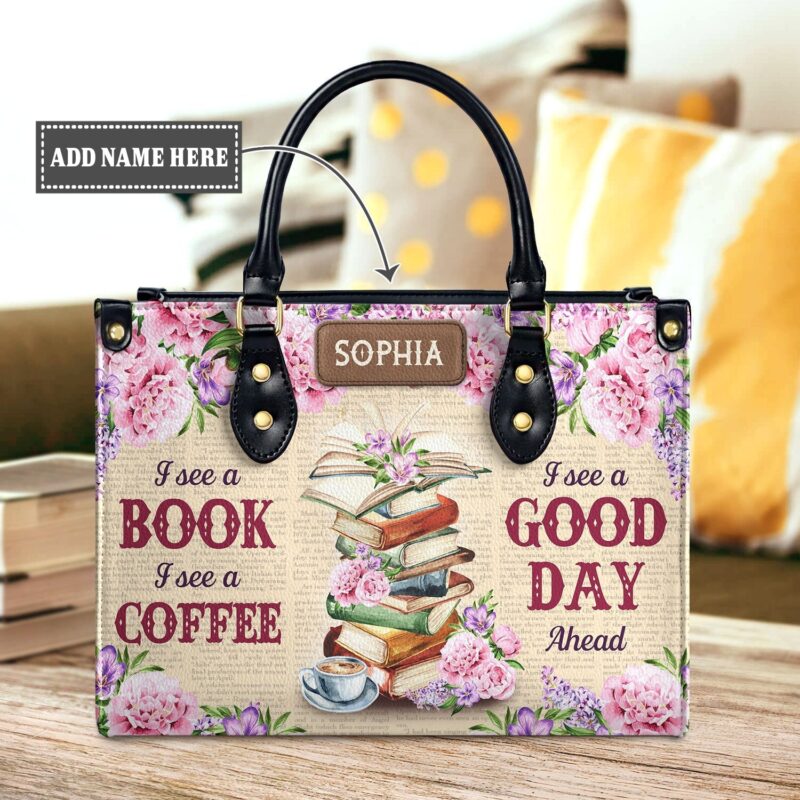 Book & Coffee Quote Leather Bag, handmade literary leather handbag