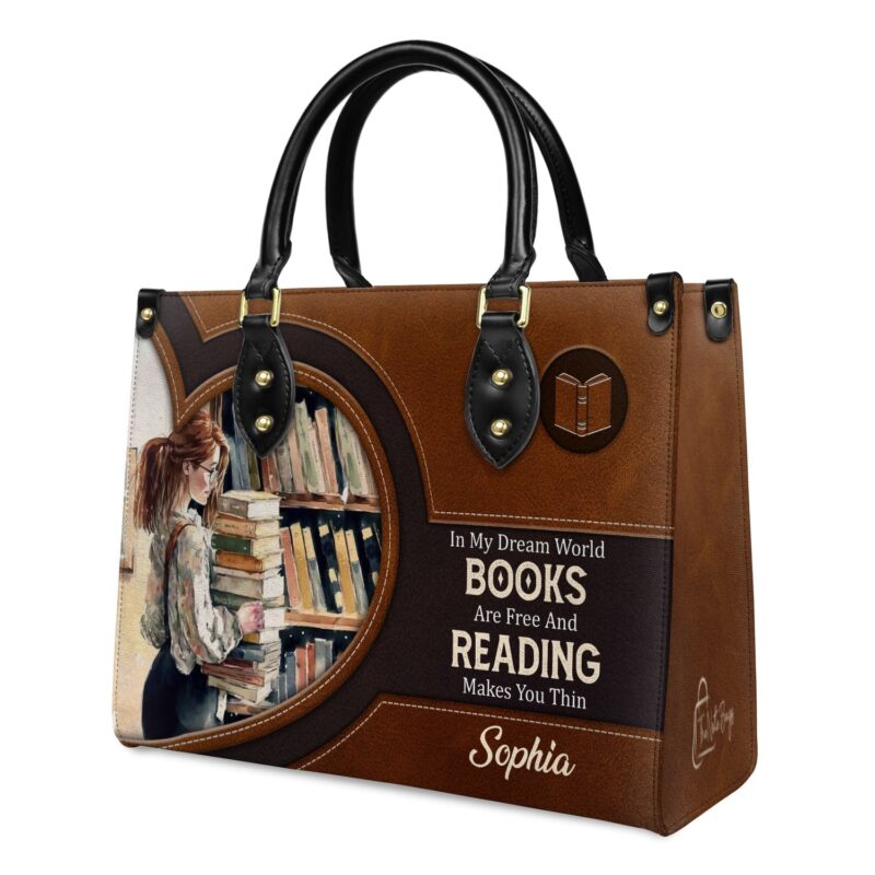 Reading Makes You Thin Leather Bag - Book Lover Gift, view 3, handmade book lover gift