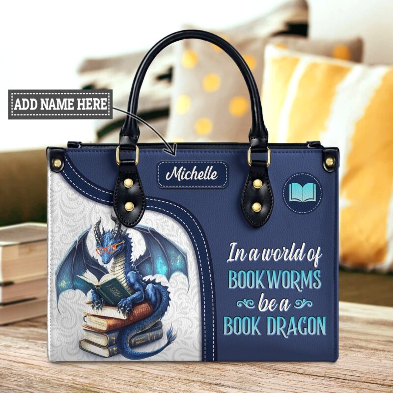 Book Dragon Quote Leather Bag, handmade literary leather handbag
