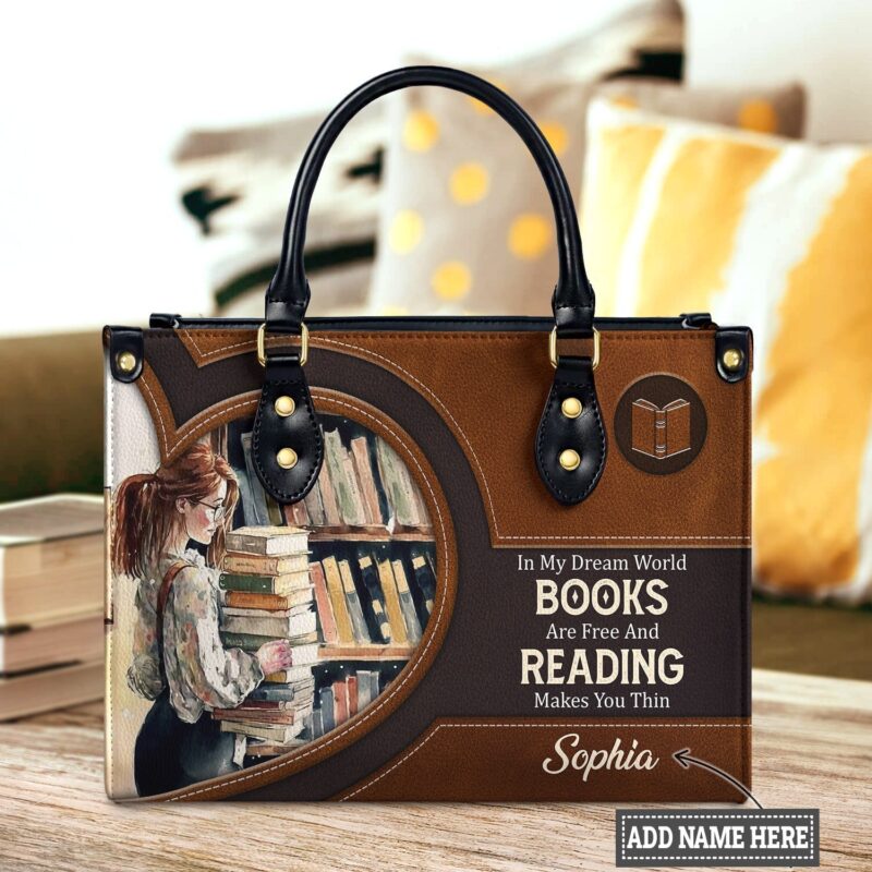 Reading Makes You Thin Leather Bag - Book Lover Gift, handmade literary leather handbag