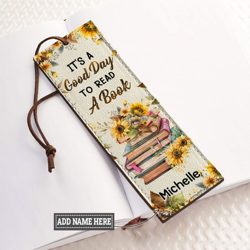 It Is A Good Day To Read A Book Sunflower Leather Bookmark - Handmade
