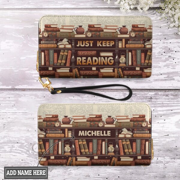 Just Keep Reading HHRZ15090322DW Zip Around Leather Wallet