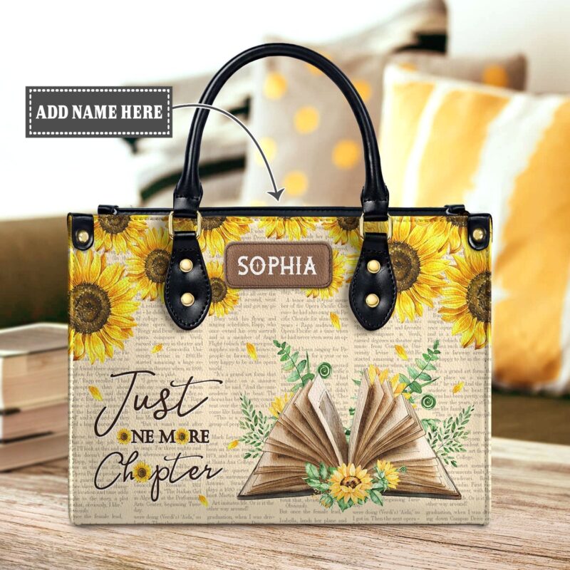 Just One More Chapter Leather Bag - Sunflower Book Lover Gift, handmade literary leather handbag