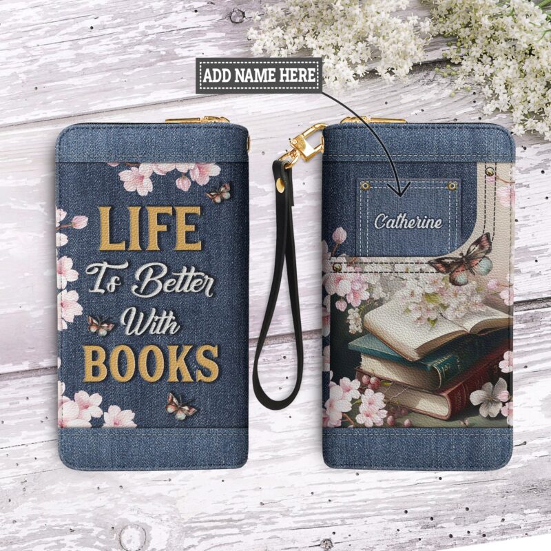 Life Is Better With Books NNRZ100723037 Zip Around Leather Wallet