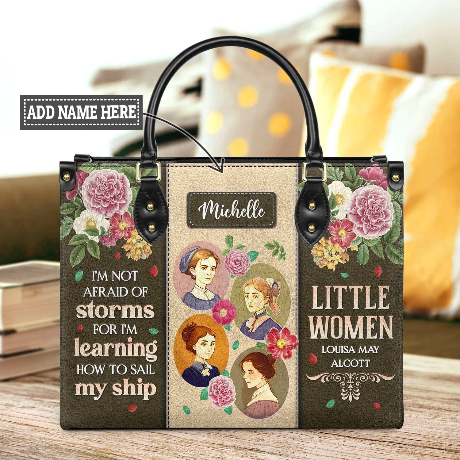 Little Women leather bag with Louisa May Alcott quote, handmade literary handbag