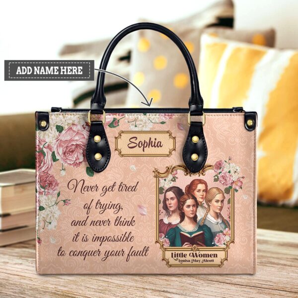 Little Women Quote Leather Bag, handmade literary leather handbag