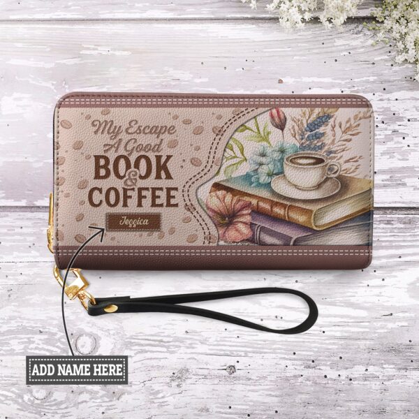 My Escape A Good Book And Coffee HHRZ15099841TH Zip Around Leather Wallet