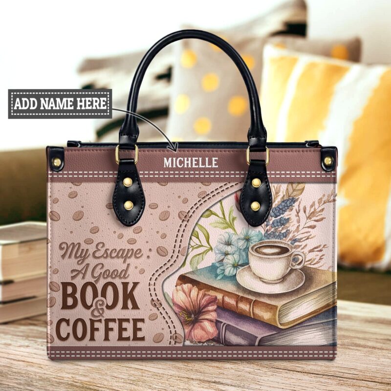 My Escape A Good Book And Coffee Leather Bag, handmade literary leather handbag