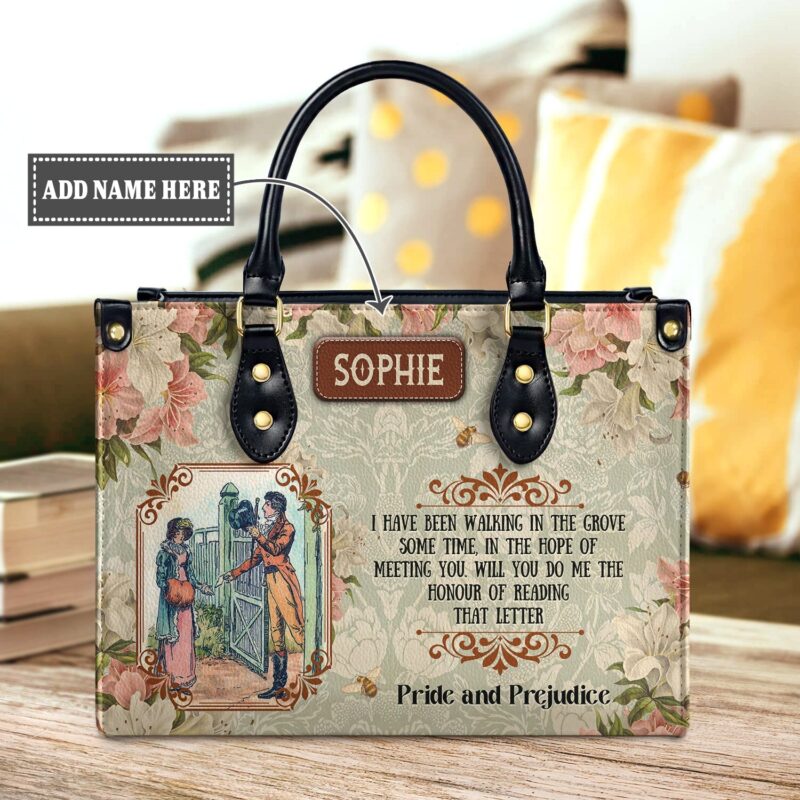 Pride and Prejudice Leather Bag - I Have Been Walking Quote, handmade literary leather handbag