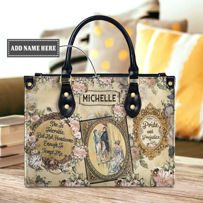 Pride and Prejudice Quote Leather Bag - Literary Gift, handmade literary leather handbag