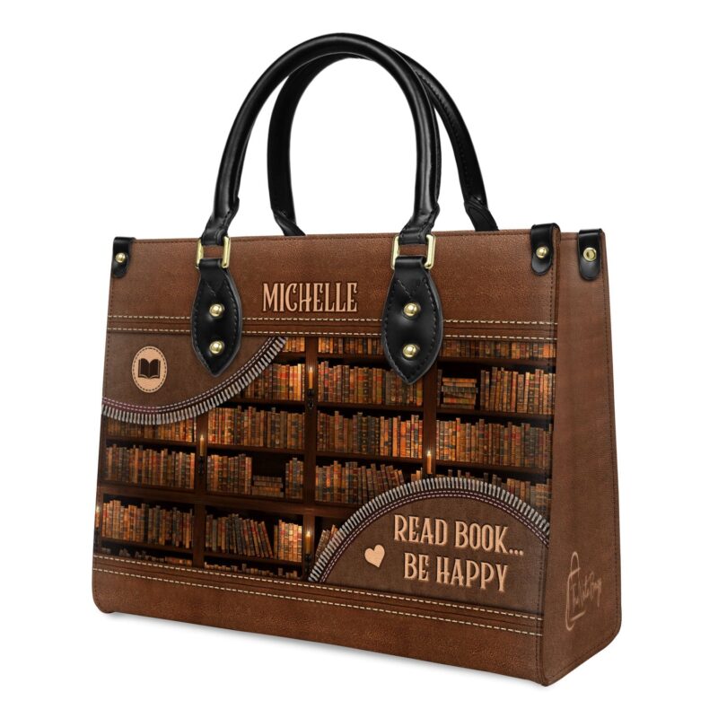 Read Book Be Happy Leather Bag, view 3, handmade book lover gift