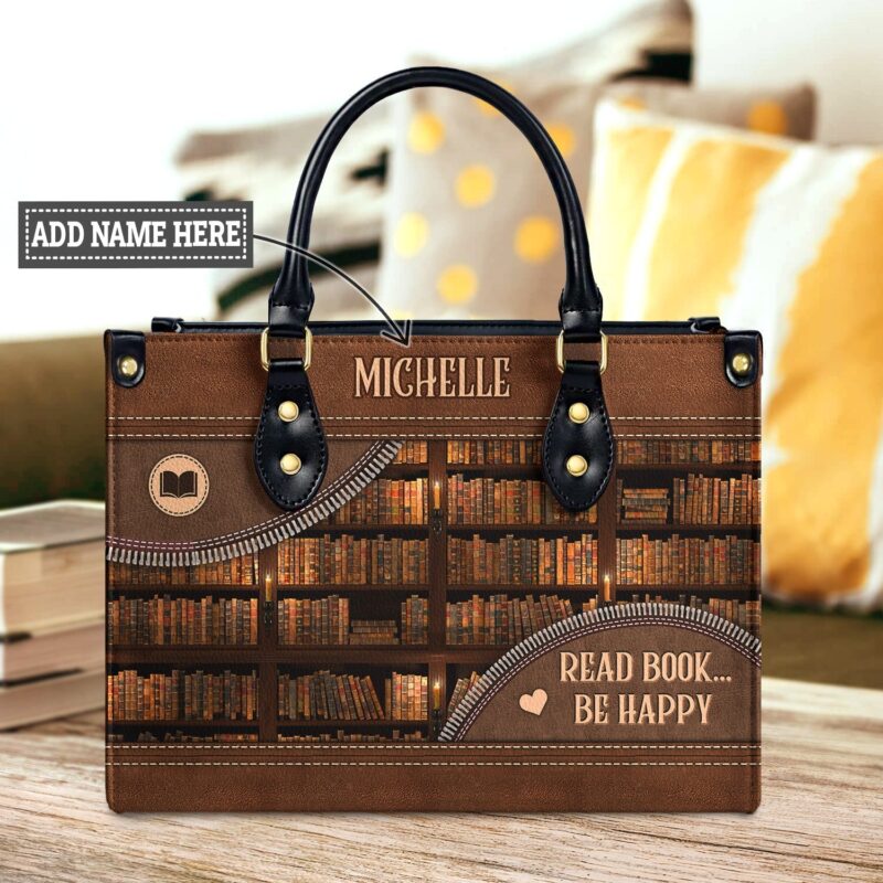 Read Book Be Happy Leather Bag, handmade literary leather handbag