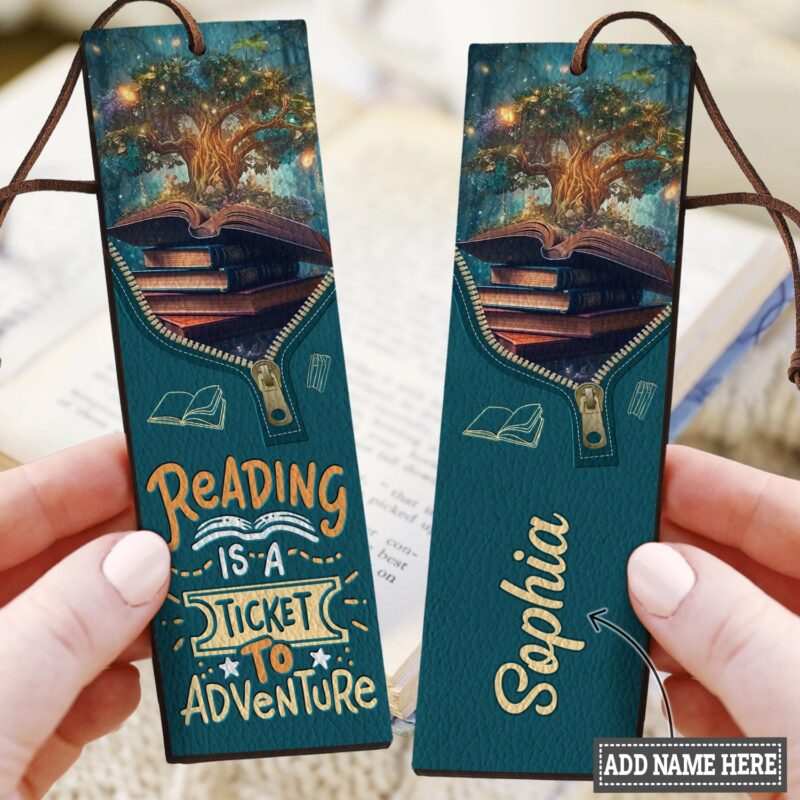 Reading Is A Ticket To Adventure Leather Bookmark - Book Lover Gift