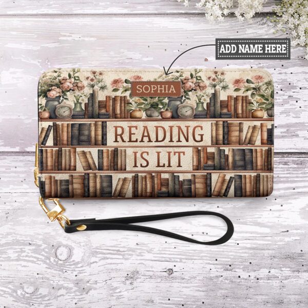 Reading Is Lit Bookshelf Flower NNRZ05085365TW Zip Around Leather Wallet