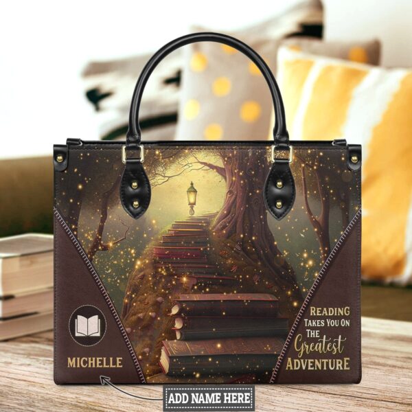 Reading Takes You on the Greatest Adventure Leather Bag, handmade literary leather handbag