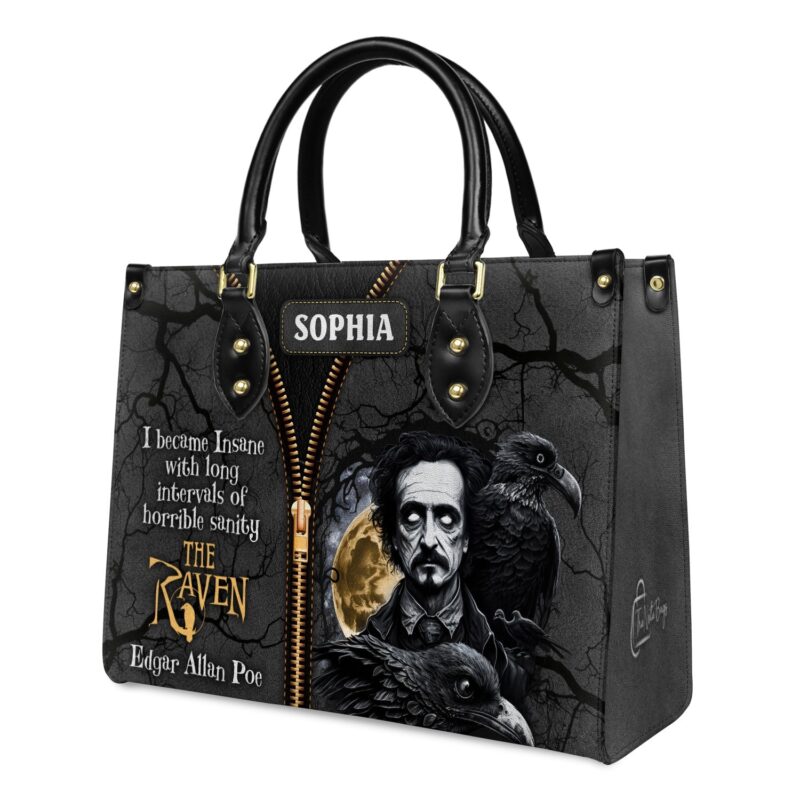 The Raven Quote Leather Bag - Edgar Allan Poe Gift, view 2, handmade book lover gift