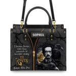 The Raven Quote Leather Bag - Edgar Allan Poe Gift, view 3, handmade book lover gift