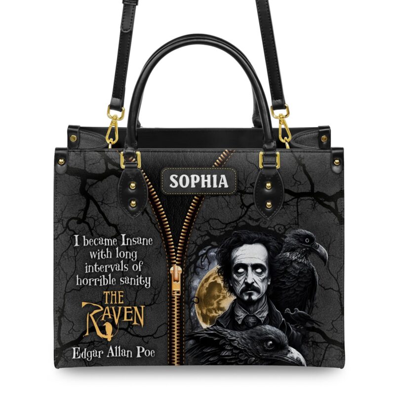 The Raven Quote Leather Bag - Edgar Allan Poe Gift, view 3, handmade book lover gift