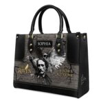 Edgar Allan Poe Raven Skull Gothic Leather Bag, view 2, handmade book lover gift