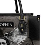 Edgar Allan Poe Raven Skull Gothic Leather Bag, view 4, handmade book lover gift