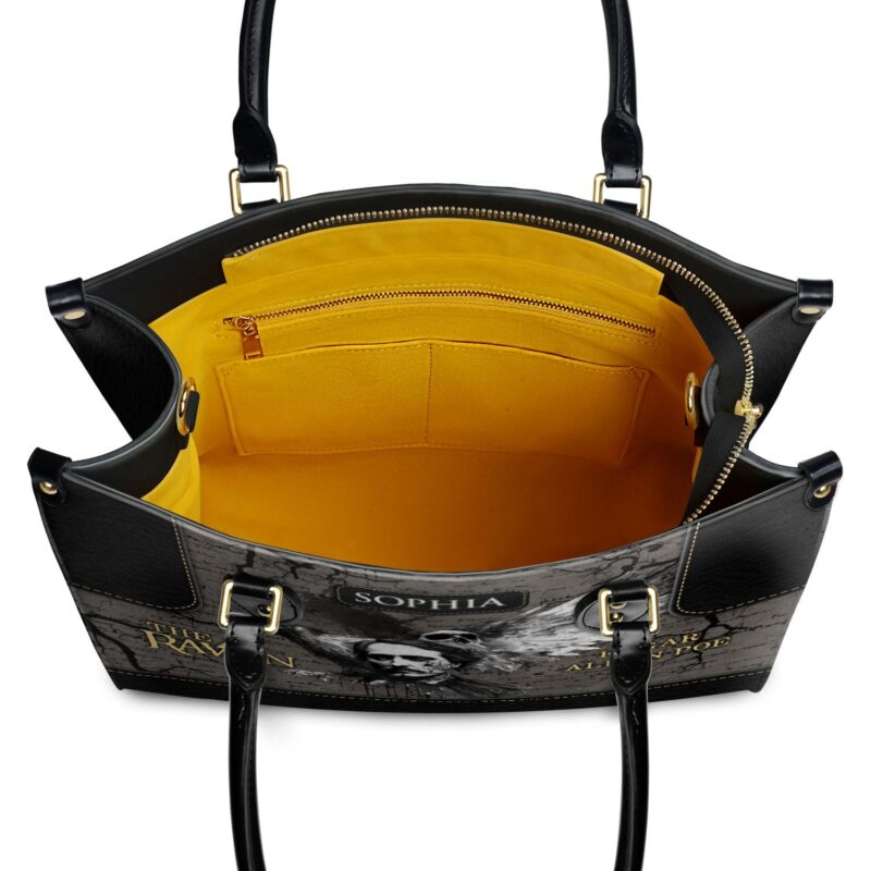 Edgar Allan Poe Raven Skull Gothic Leather Bag, view 7, handmade book lover gift