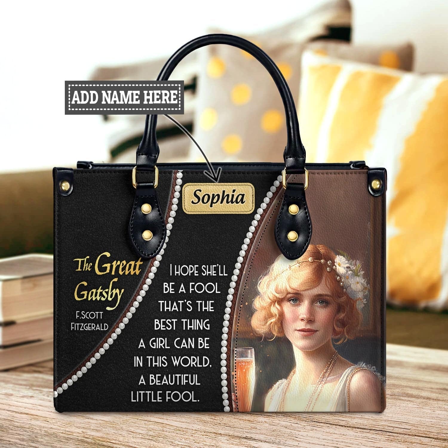 The Great Gatsby Leather Bag - Daisy's Quote, Premium Handmade, handmade literary leather handbag