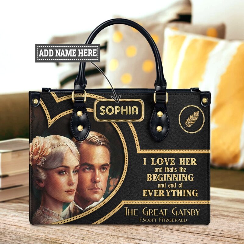 Great Gatsby leather bag with F. Scott Fitzgerald quote - handmade literary handbag
