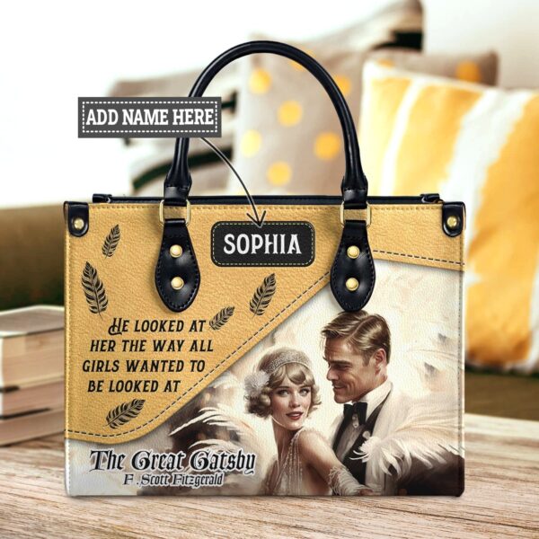 The Great Gatsby Leather Bag - F Scott Fitzgerald Quote Tote, handmade literary leather handbag