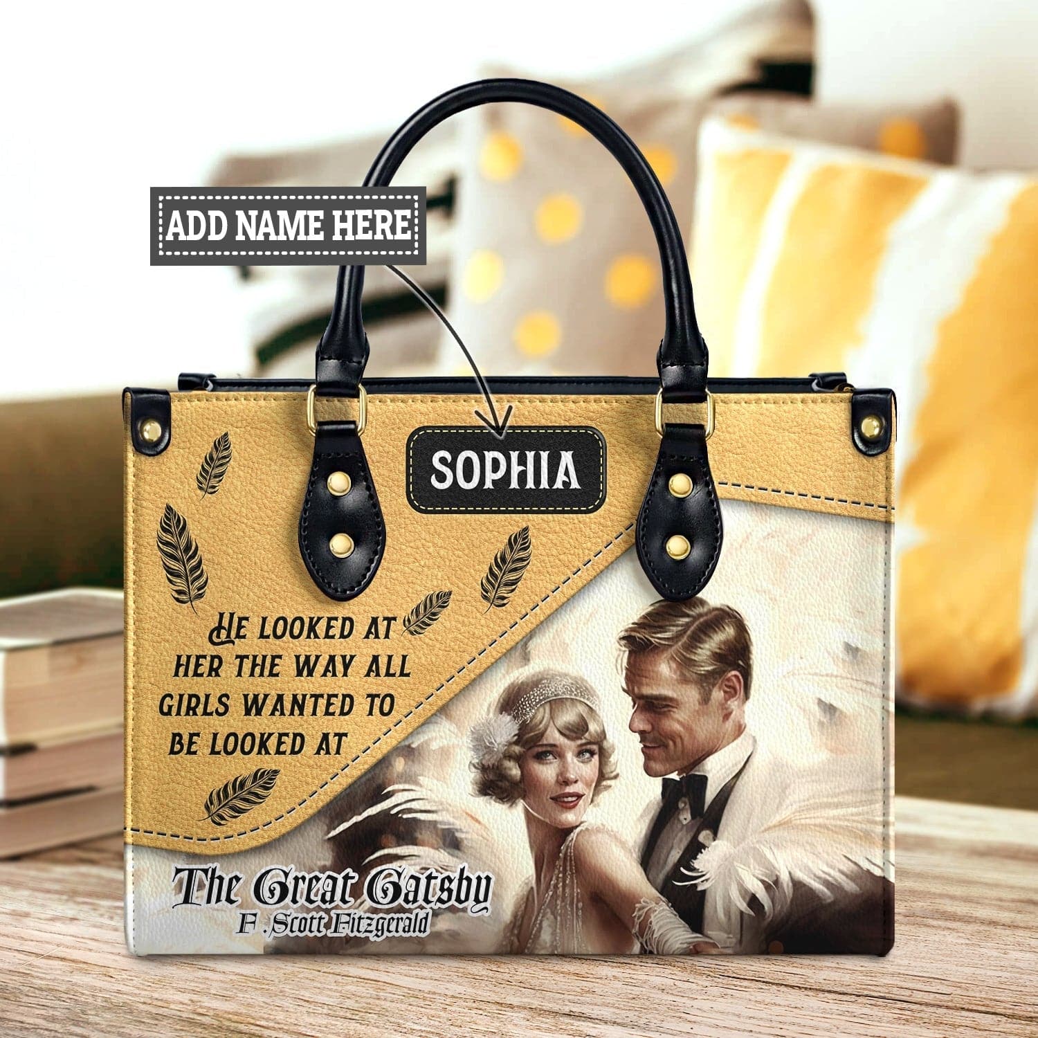 The Great Gatsby Leather Bag - F Scott Fitzgerald Quote Tote, handmade literary leather handbag